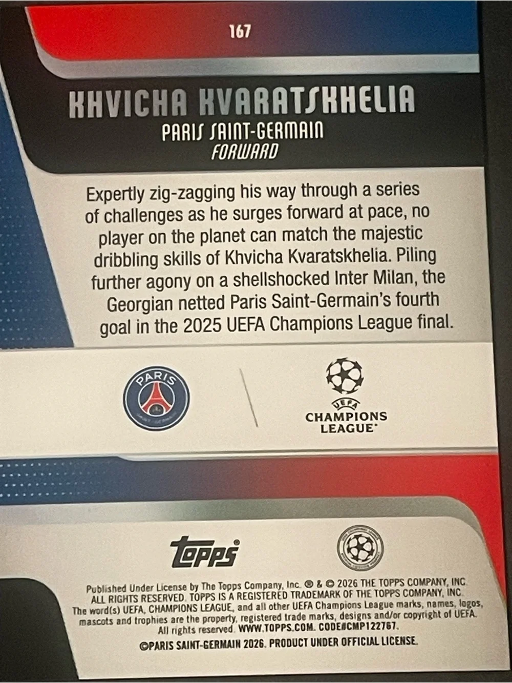 Khvicha Kvaratskhelia 2025-26 Topps UEFA Club Competitions Blue Foil  003/150